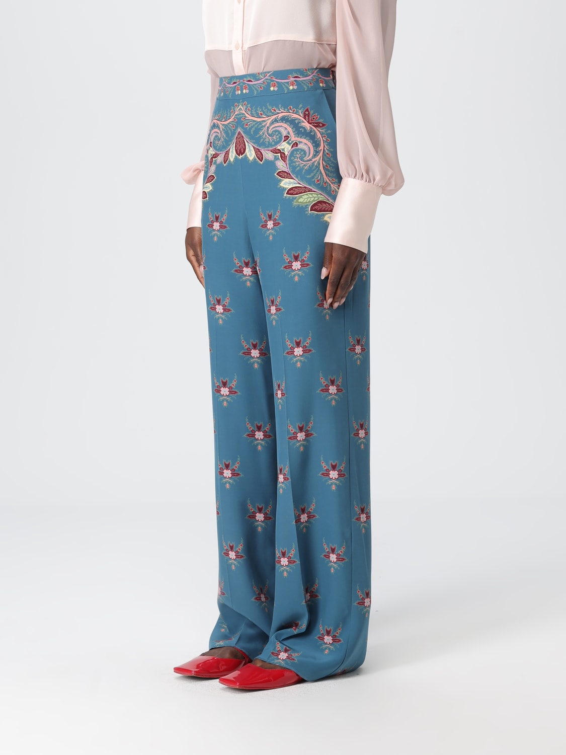 ETRO PANTALONI: Pantalone palazzo Etro in seta con stampa Paisley , Blue - Img 4