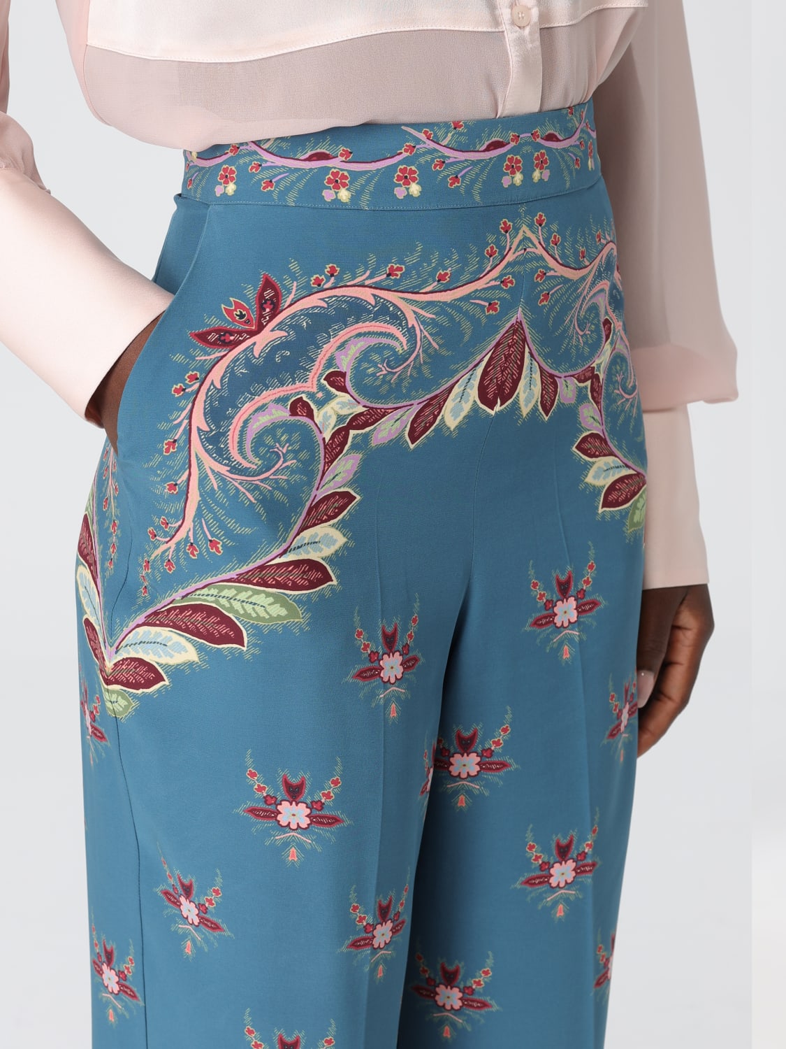 ETRO PANTALONI: Pantalone palazzo Etro in seta con stampa Paisley , Blue - Img 5
