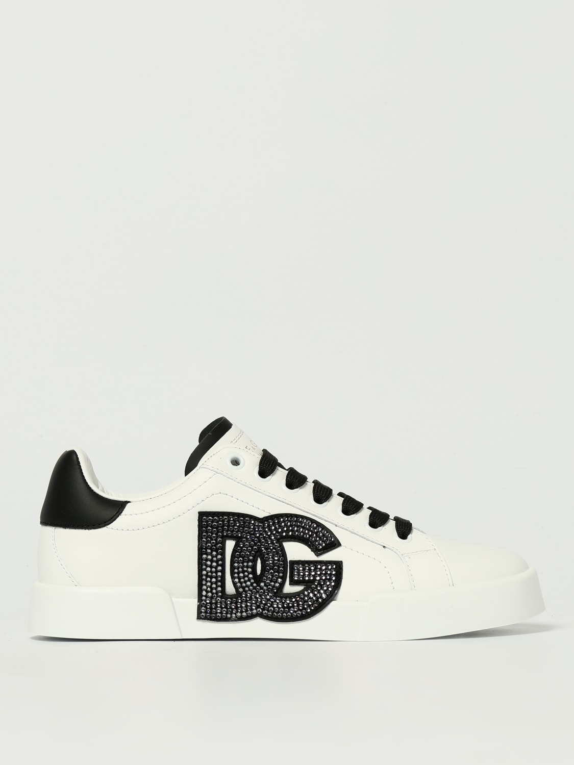 DOLCE & GABBANA SNEAKERS: Sneakers Portofino Dolce & Gabbana in pelle con strass , Bianco - Img 1