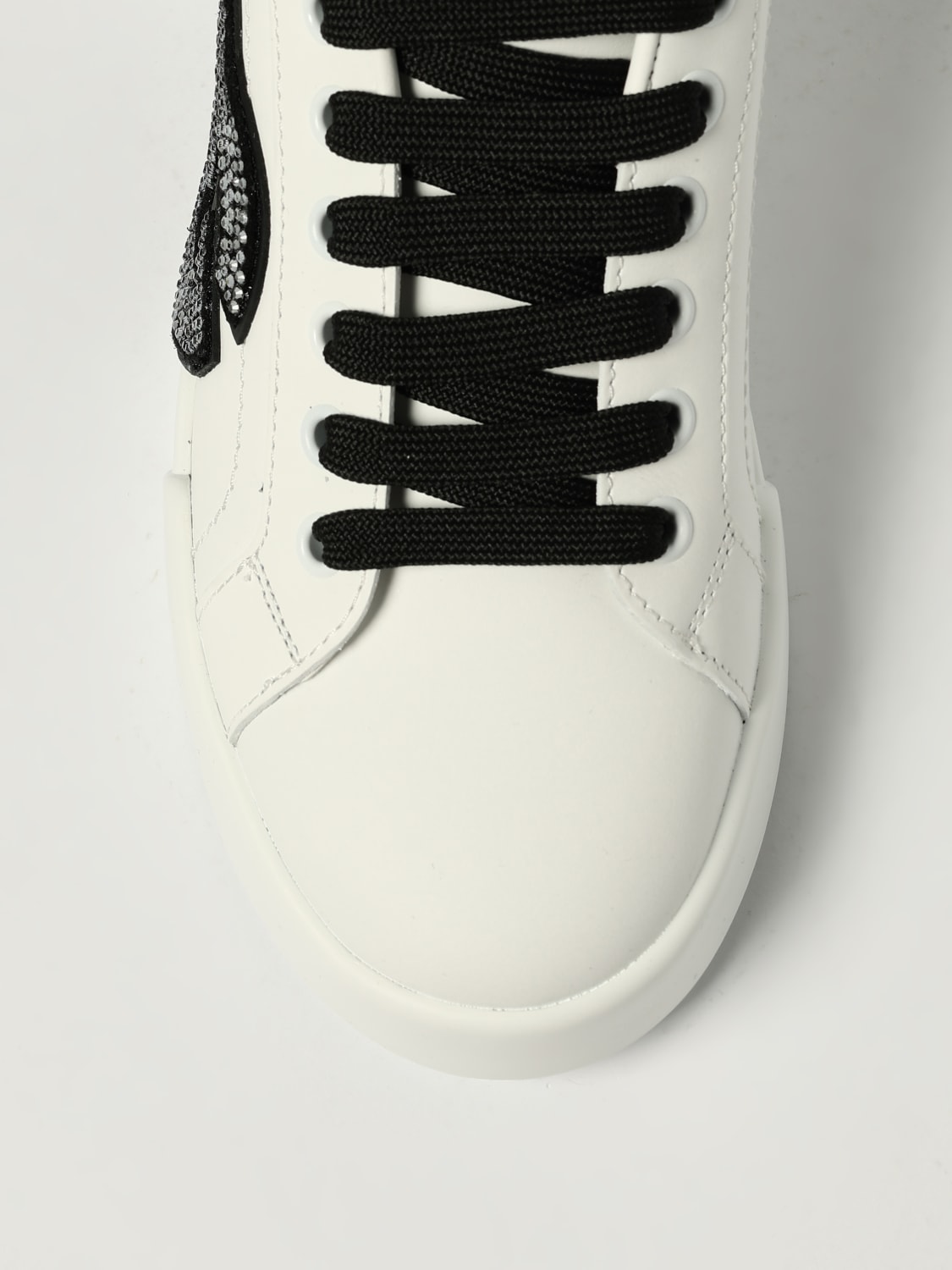 DOLCE & GABBANA SNEAKERS: Sneakers Portofino Dolce & Gabbana in pelle con strass , Bianco - Img 4