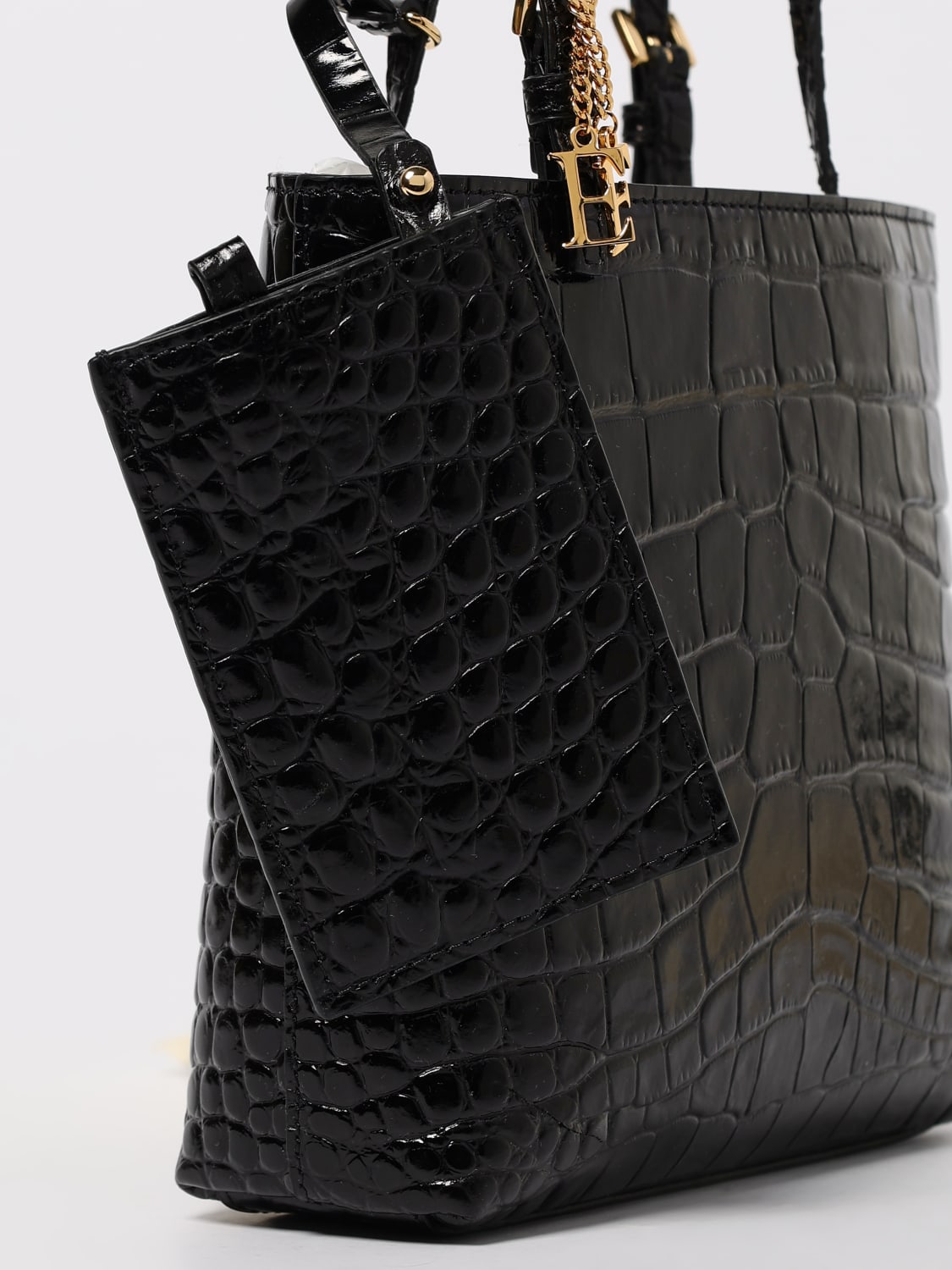 ELISABETTA FRANCHI BORSA MINI: Borsa Elisabetta Franchi in pelle stampa cocco , Nero - Img 3