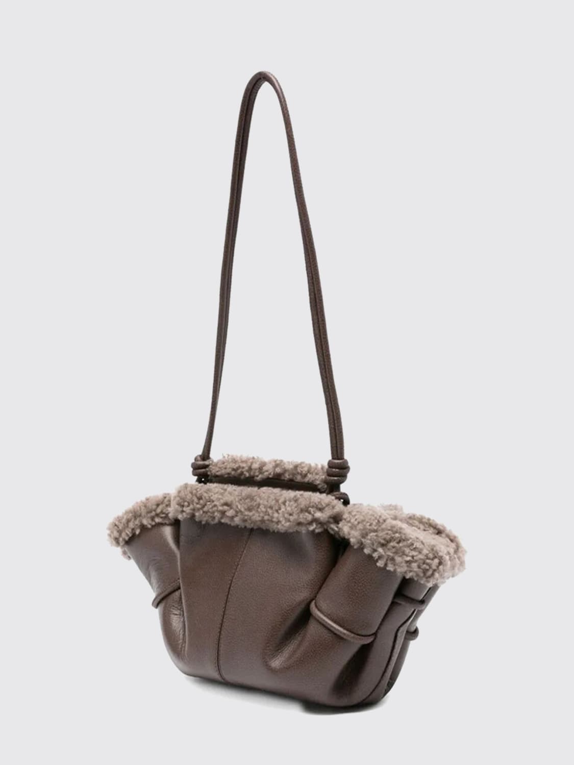 HEREU BORSA MINI: Borsa Mini Arta Curly Hereu in pelle e shearling, Marrone - Img 2