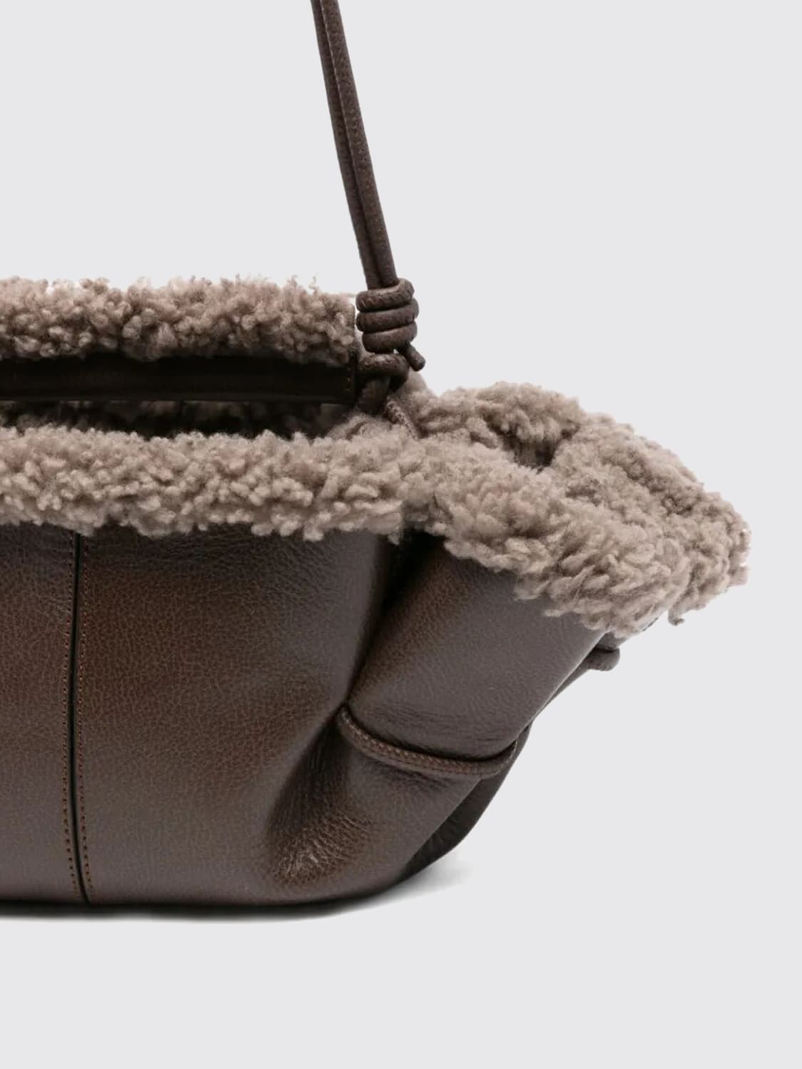 HEREU BORSA MINI: Borsa Mini Arta Curly Hereu in pelle e shearling, Marrone - Img 3
