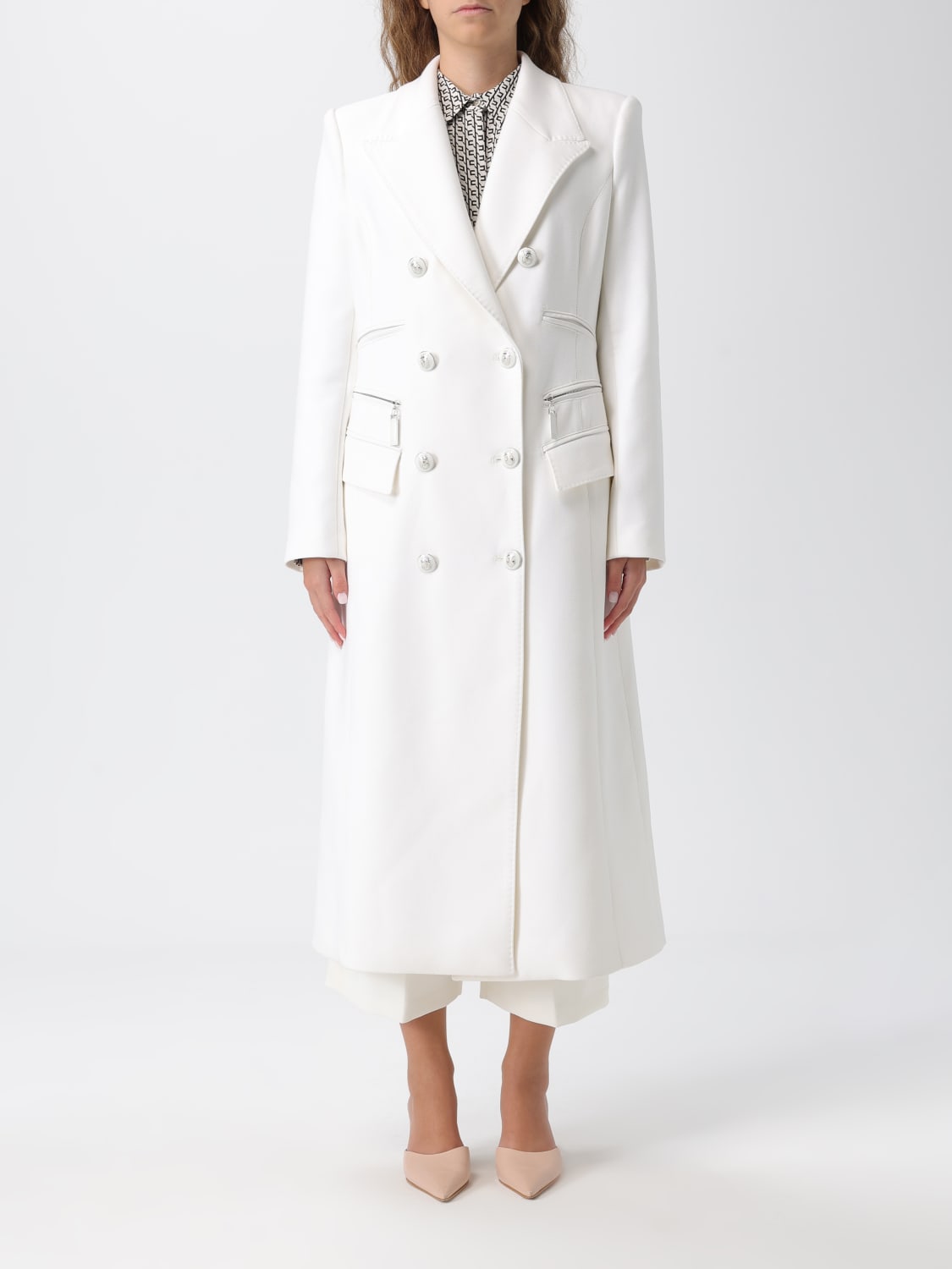 ELISABETTA FRANCHI COAT: Coat woman Elisabetta Franchi, Ivory - Img 1