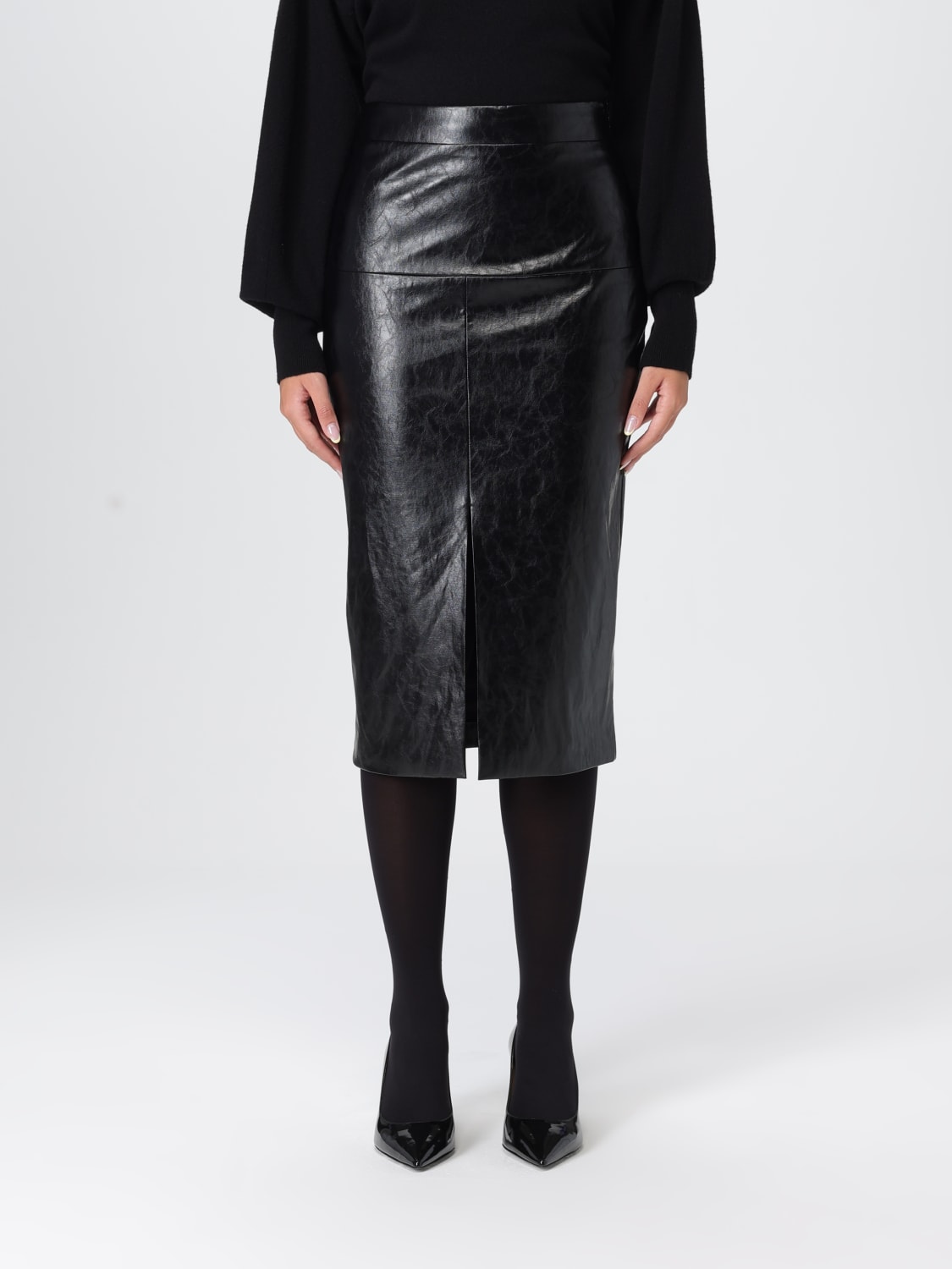 FEDERICA TOSI GONNA: Gonna midi Federica Tosi in pelle , Nero - Img 1