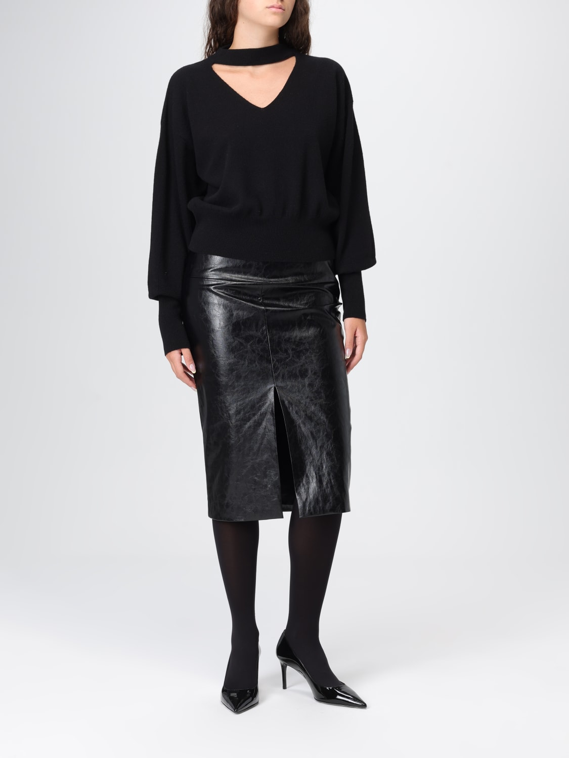 FEDERICA TOSI GONNA: Gonna midi Federica Tosi in pelle , Nero - Img 2