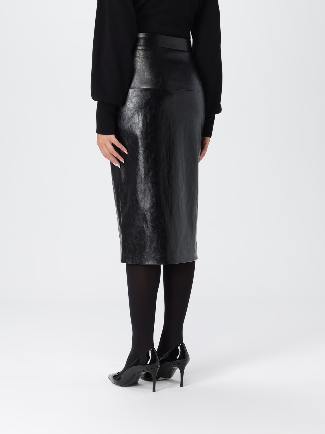 FEDERICA TOSI GONNA: Gonna midi Federica Tosi in pelle , Nero - Img 3