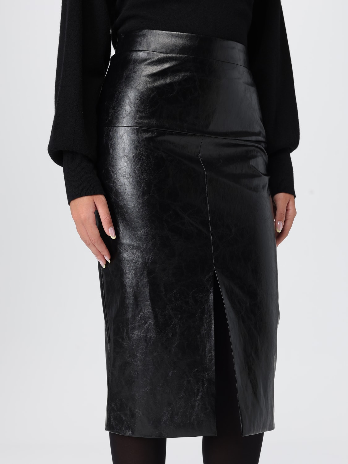 FEDERICA TOSI GONNA: Gonna midi Federica Tosi in pelle , Nero - Img 4