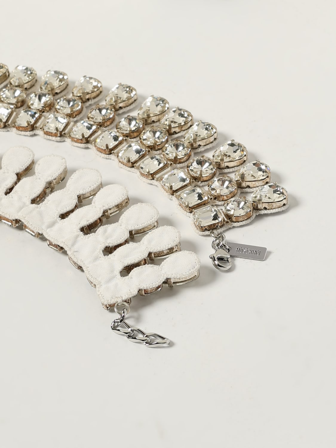 MOSCHINO COUTURE GIOIELLO: Collana Moschino Couture in ottone con strass incastonati , Argento - Img 3