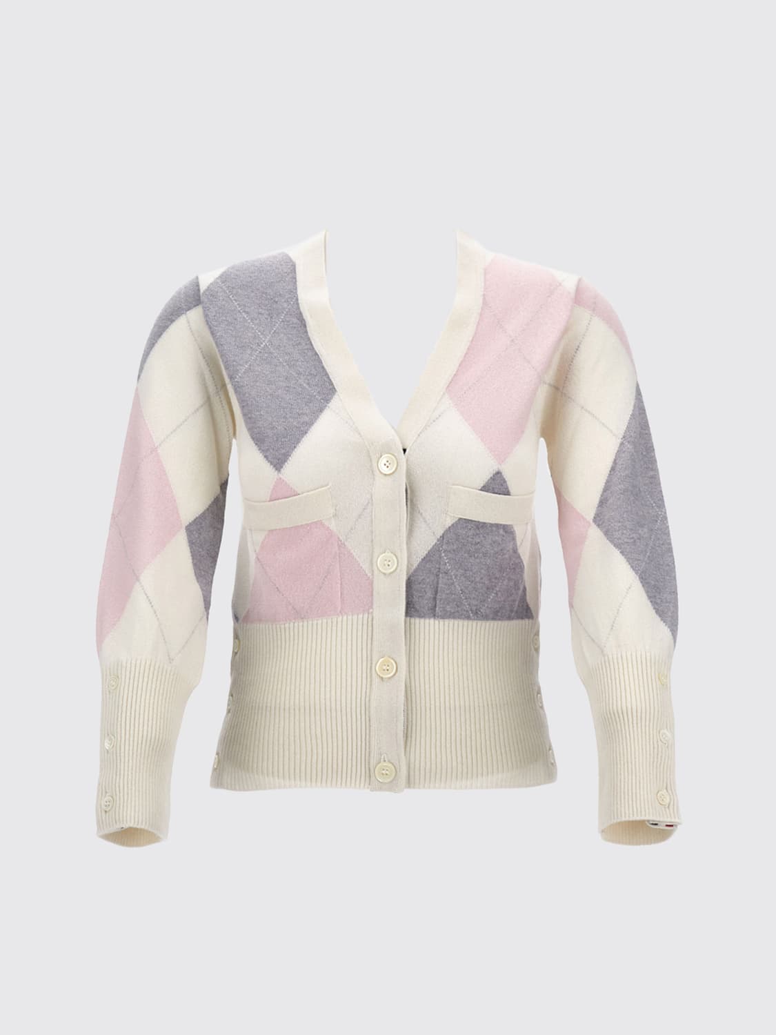 THOM BROWNE MAGLIA: Cardigan di cashmere a rombi Thom Browne, Bianco - Img 2