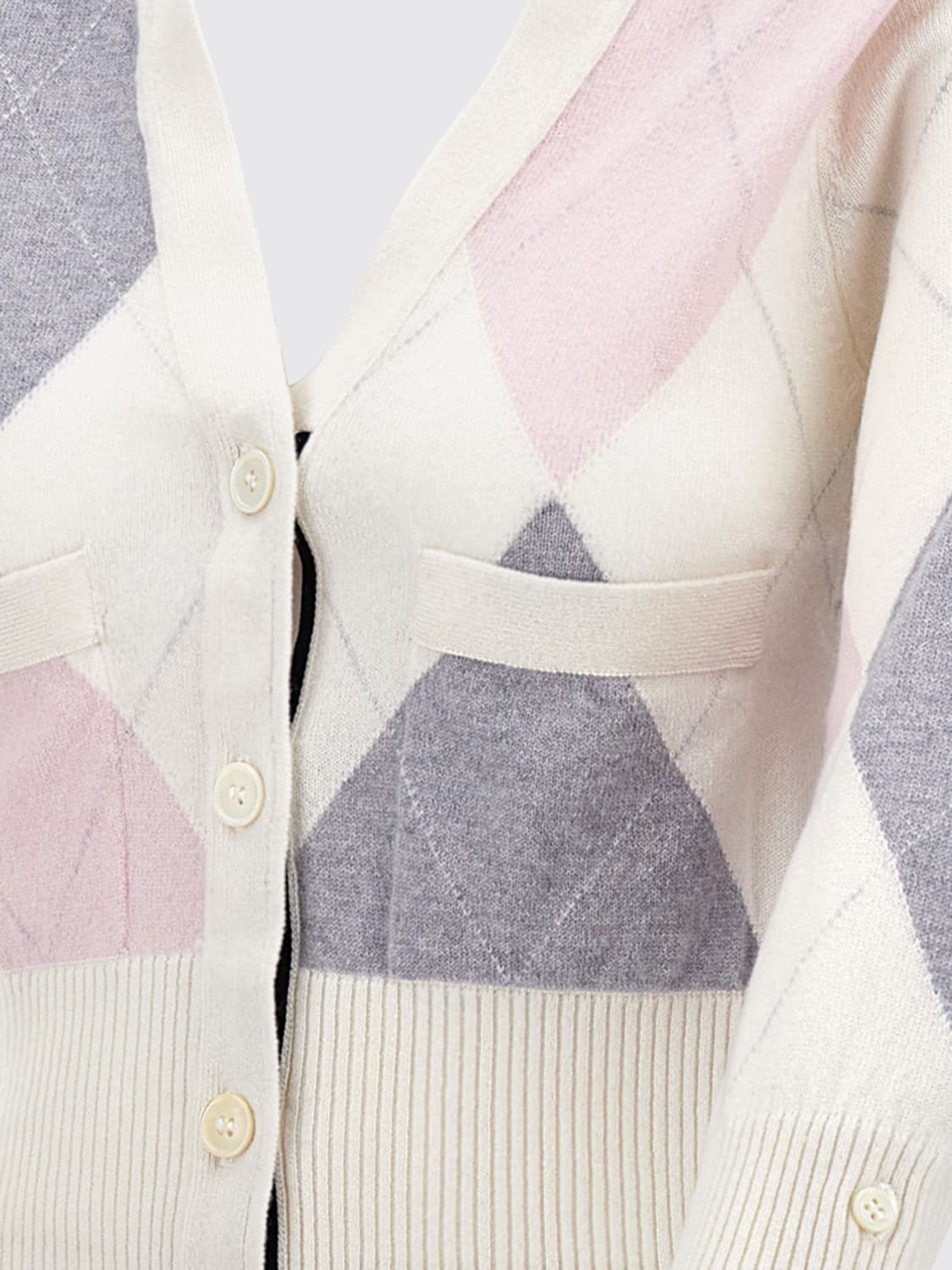THOM BROWNE MAGLIA: Cardigan di cashmere a rombi Thom Browne, Bianco - Img 4