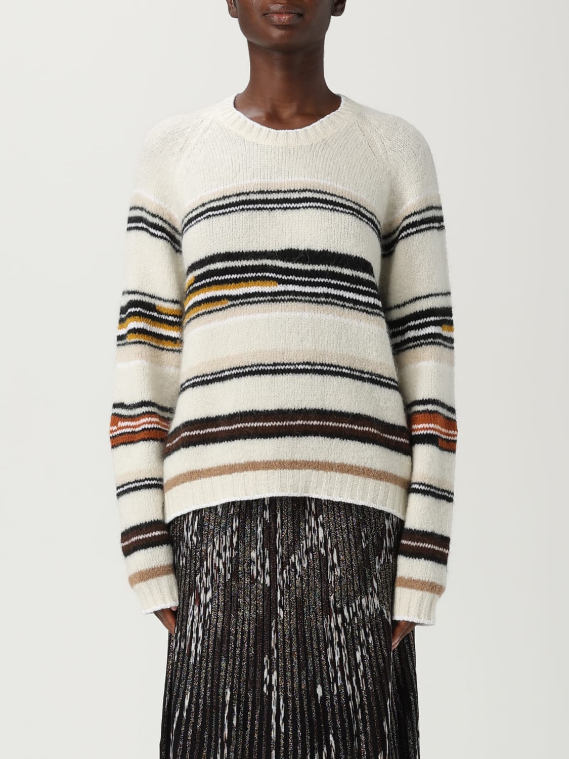 MISSONI MAGLIA: Maglione in misto lana a righe Missoni, Bianco - Img 1