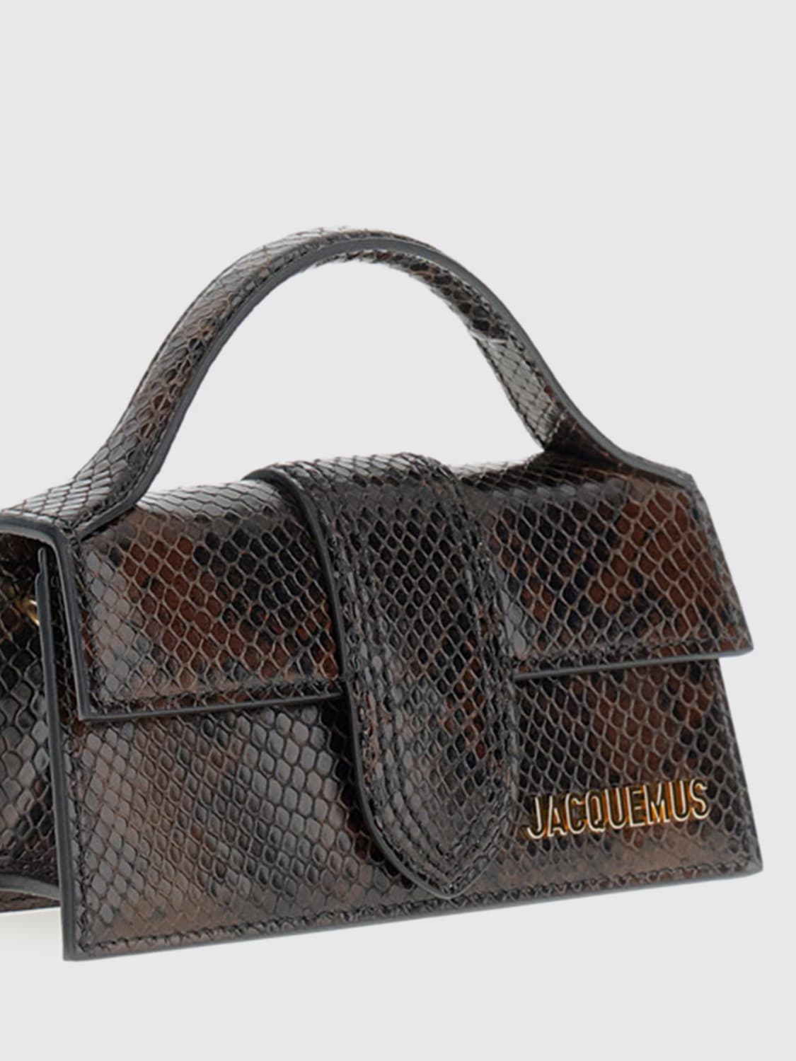 JACQUEMUS BORSA A MANO: Borsa Le Bambino Jacquemus in pelle stampa cocco, Marrone - Img 3