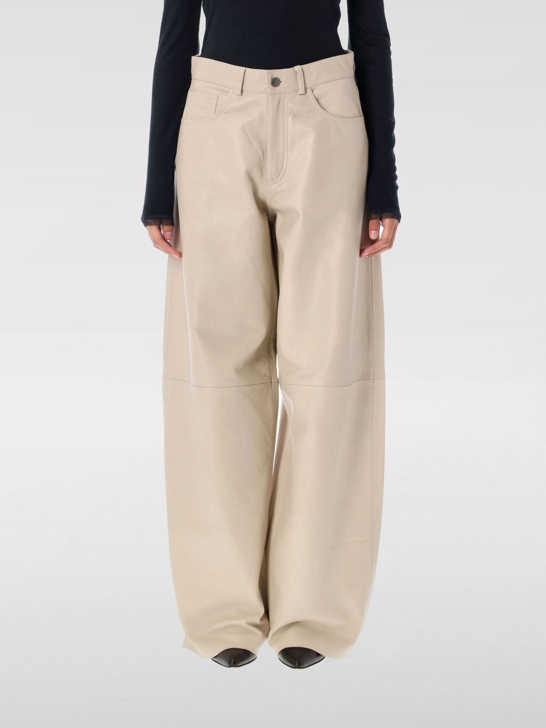 HAIKURE PANTALONI: Pantalone Haikure in pelle , Beige - Img 1