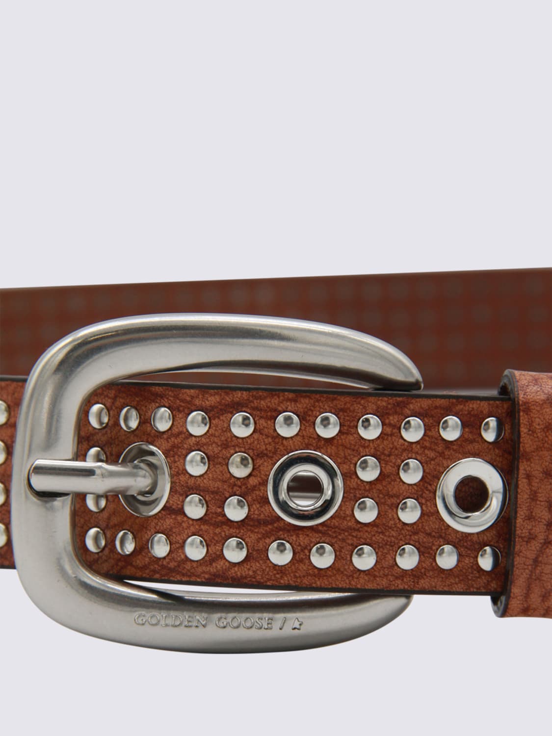 GOLDEN GOOSE CINTURA: Cintura Golden Goose in pelle a grana con borchie , Marrone - Img 2
