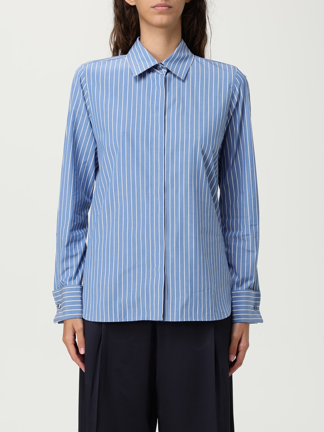 MAX MARA CAMICIA: Camicia classica Max Mara in cotone a righe , Azzurro - Img 1