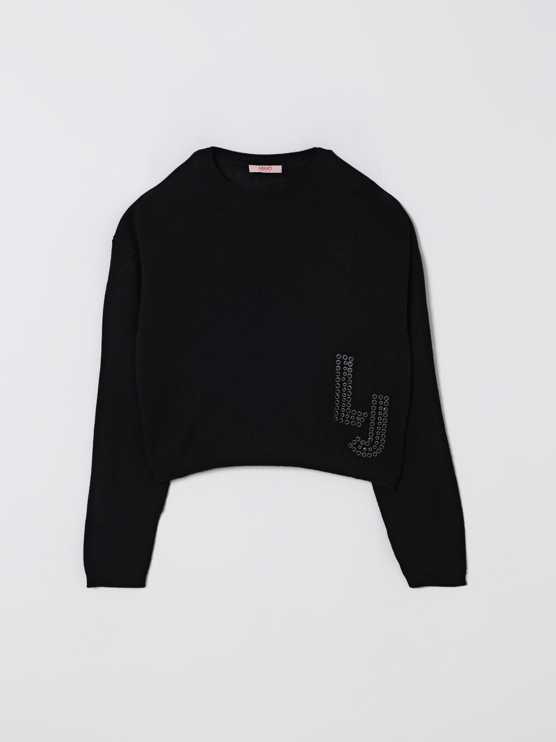 LIU JO MAGLIA: Maglione in misto lana con logo di strass Liu Jo, Nero - Img 1