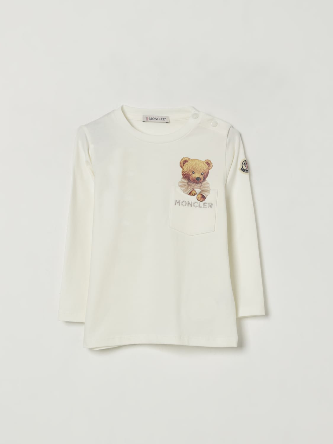 MONCLER T-SHIRT: T-shirt in cotone con stampa Teddy Moncler, Bianco - Img 1