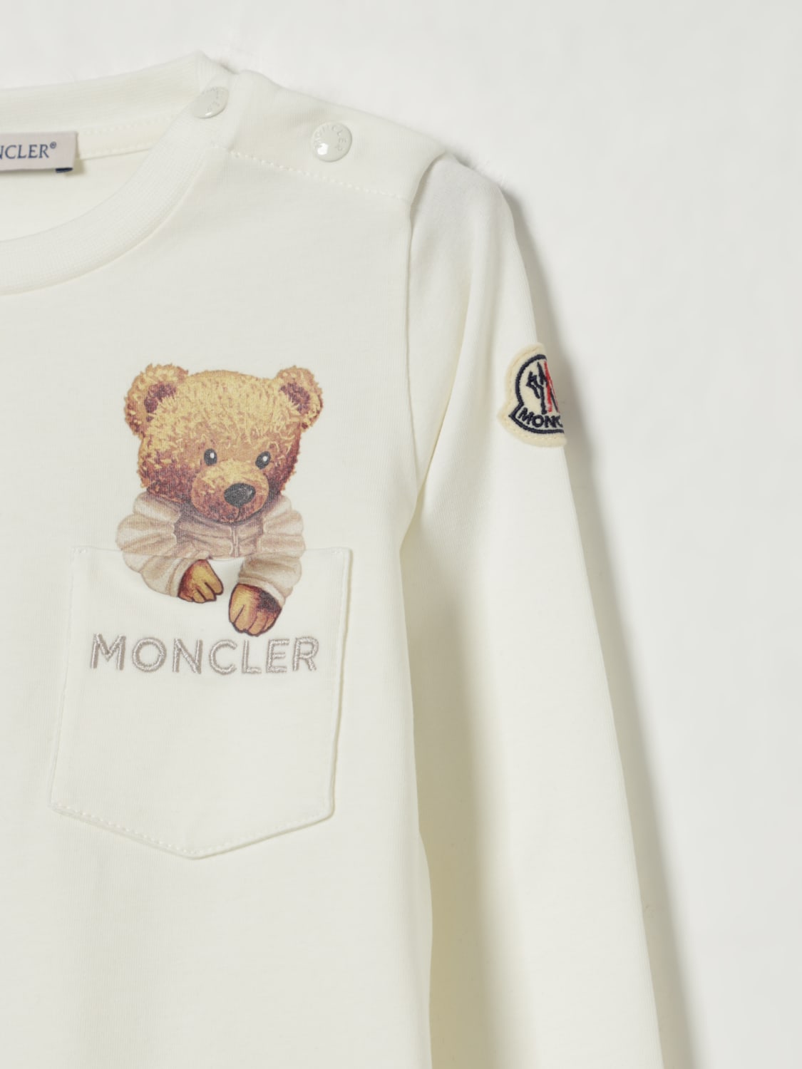 MONCLER T-SHIRT: T-shirt in cotone con stampa Teddy Moncler, Bianco - Img 3