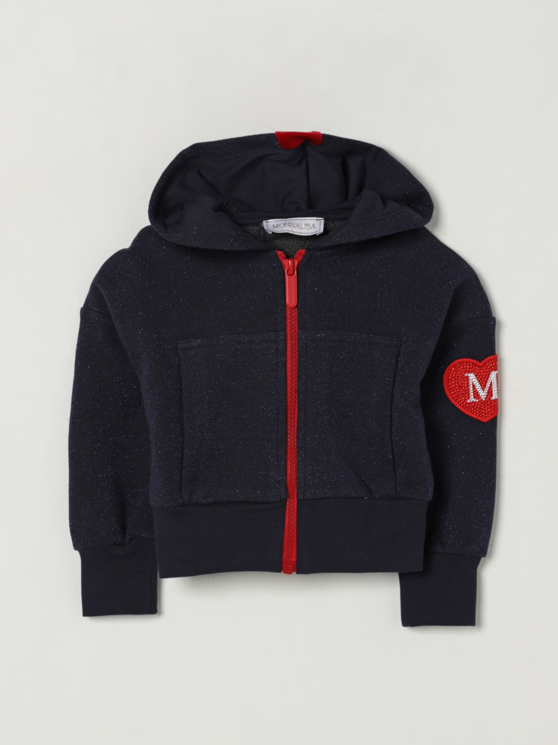 MONNALISA MAGLIA: Felpa con cappuccio in cotone con fiocco Monnalisa, Blue - Img 1