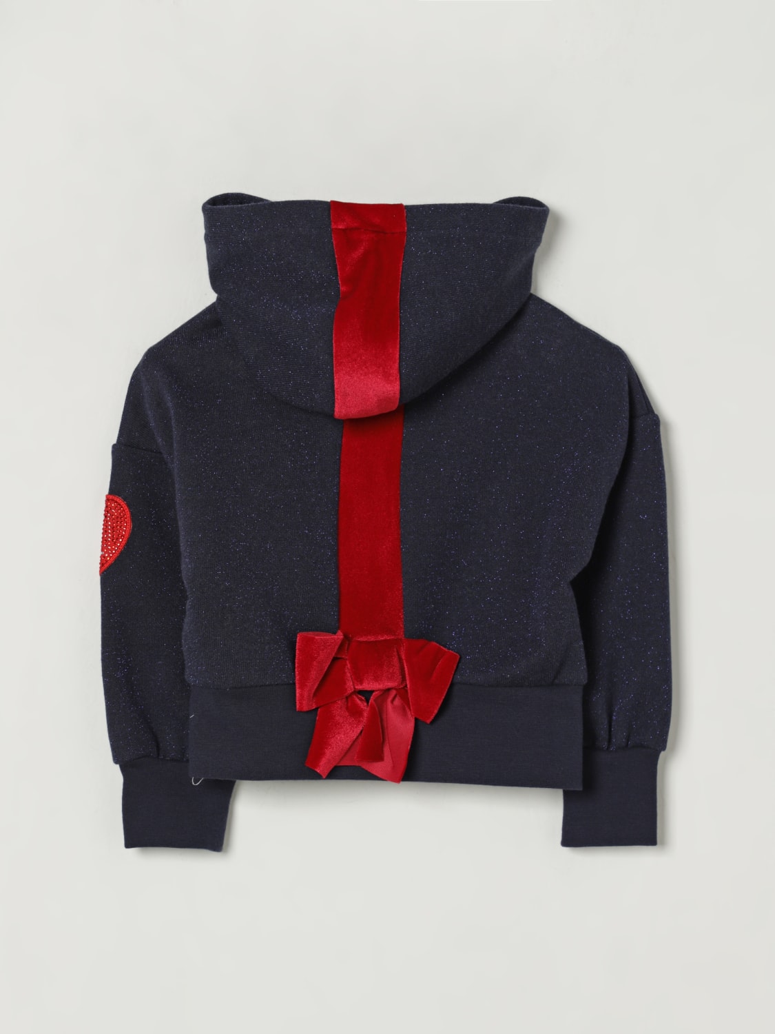 MONNALISA MAGLIA: Felpa con cappuccio in cotone con fiocco Monnalisa, Blue - Img 2