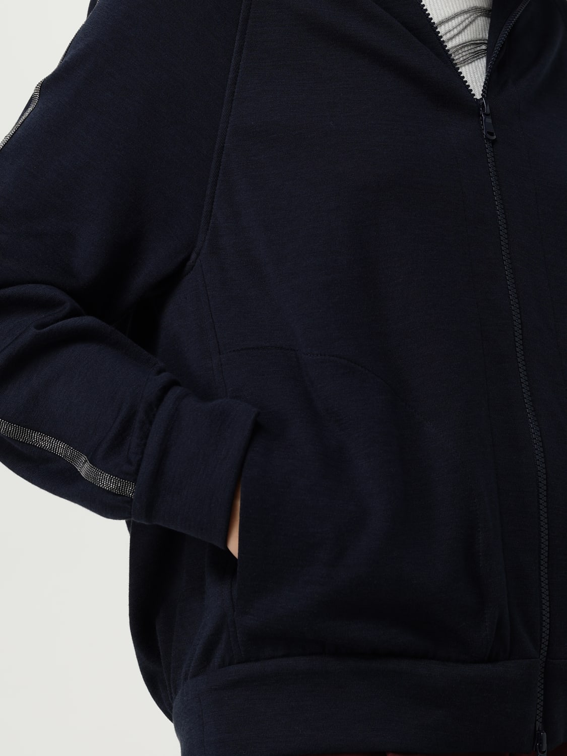 BRUNELLO CUCINELLI FELPA: Felpa in misto cotone Brunello Cucinelli, Blue - Img 4