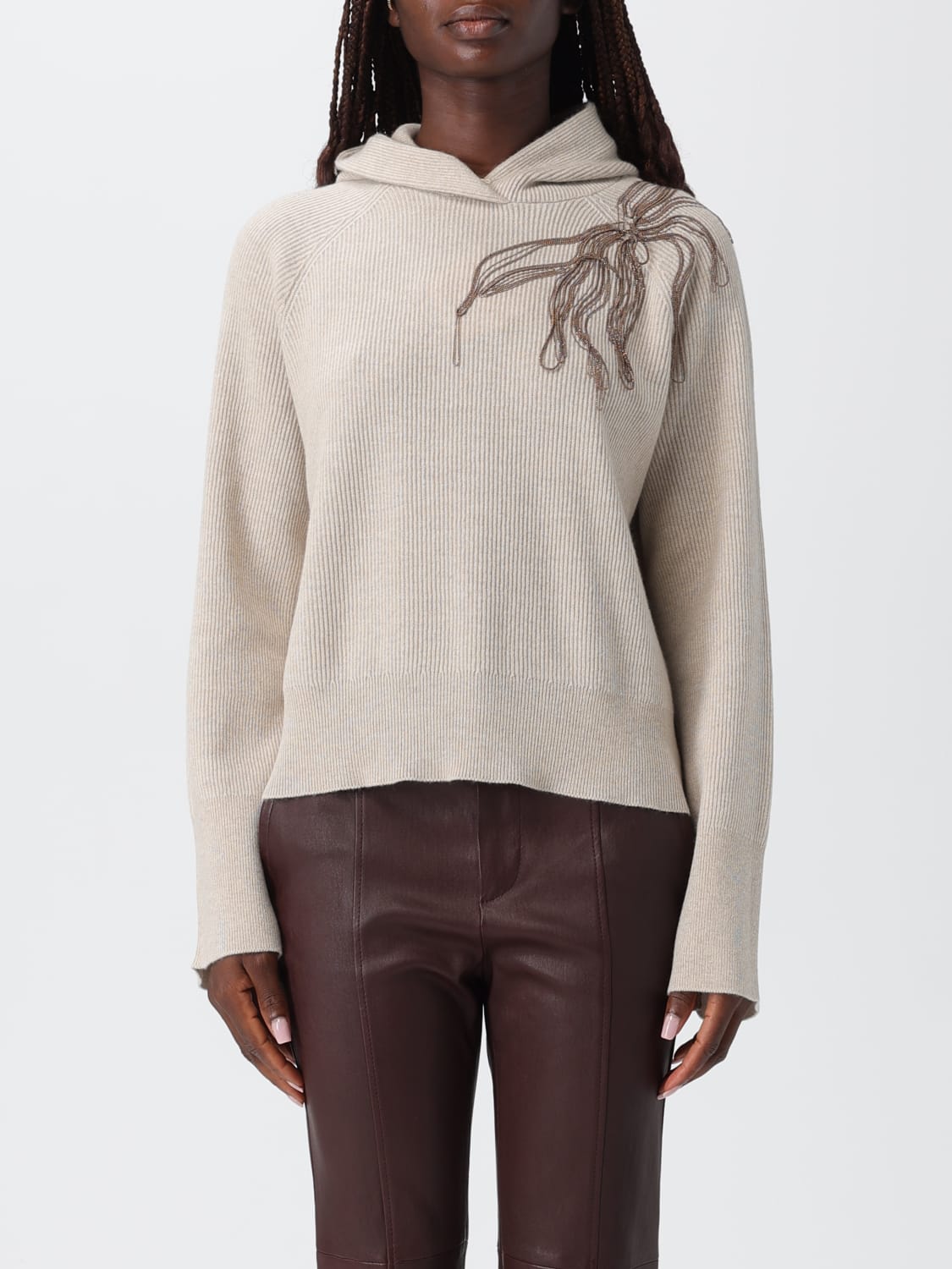BRUNELLO CUCINELLI SWEAT-SHIRT: Cardigan femme Brunello Cucinelli, Beige - Img 1