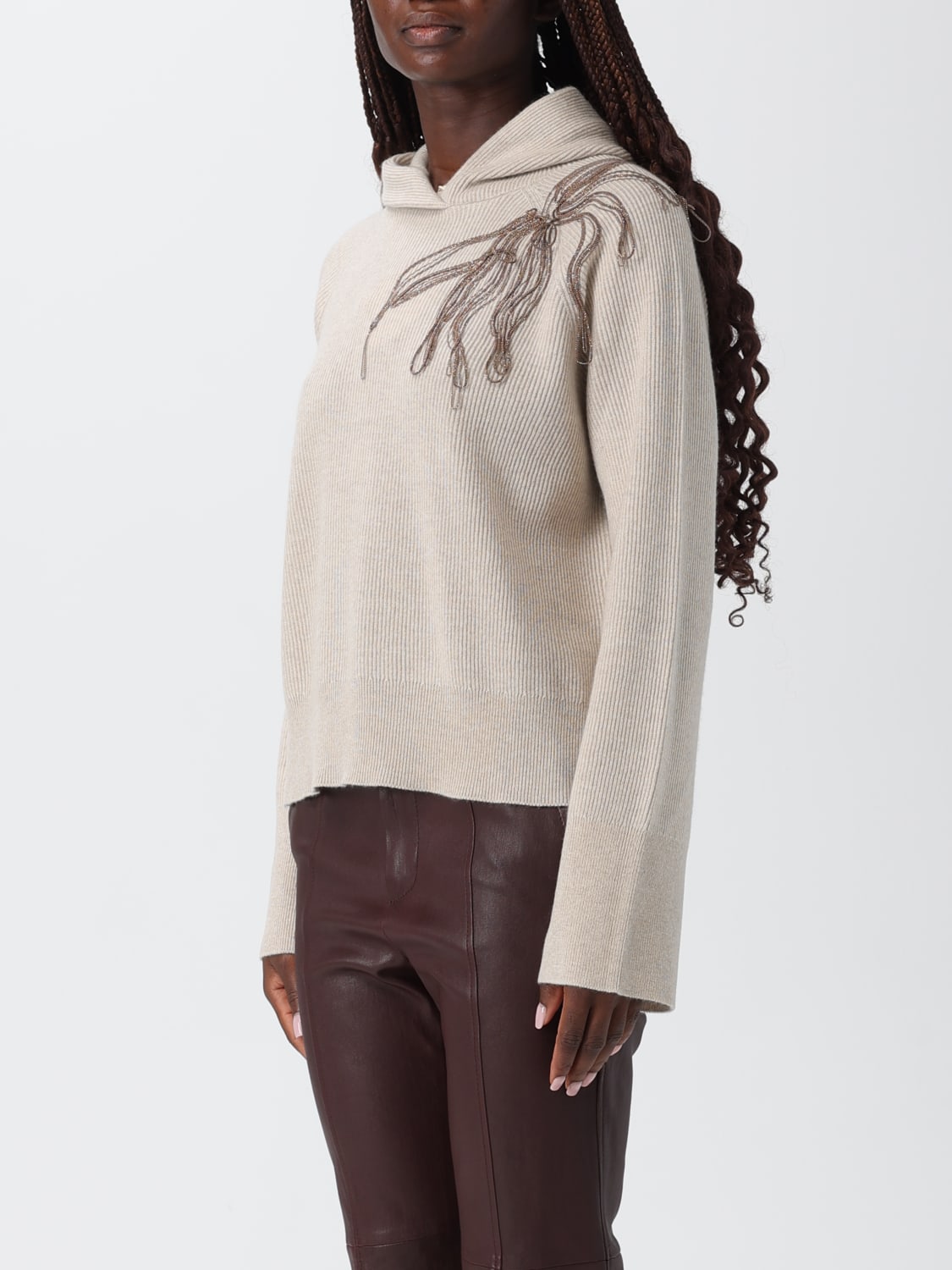 BRUNELLO CUCINELLI SWEAT-SHIRT: Cardigan femme Brunello Cucinelli, Beige - Img 4