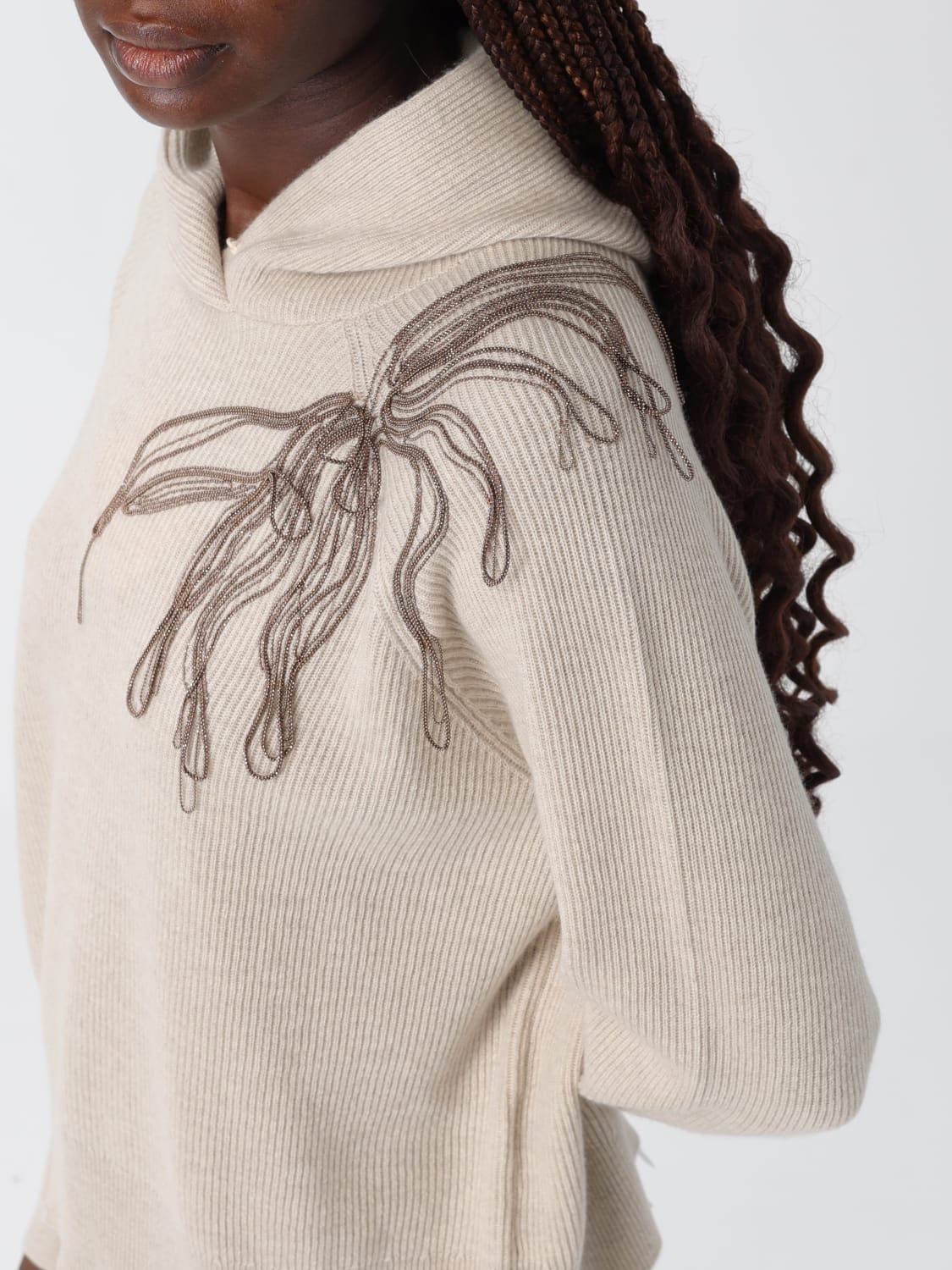 BRUNELLO CUCINELLI SWEAT-SHIRT: Cardigan femme Brunello Cucinelli, Beige - Img 5