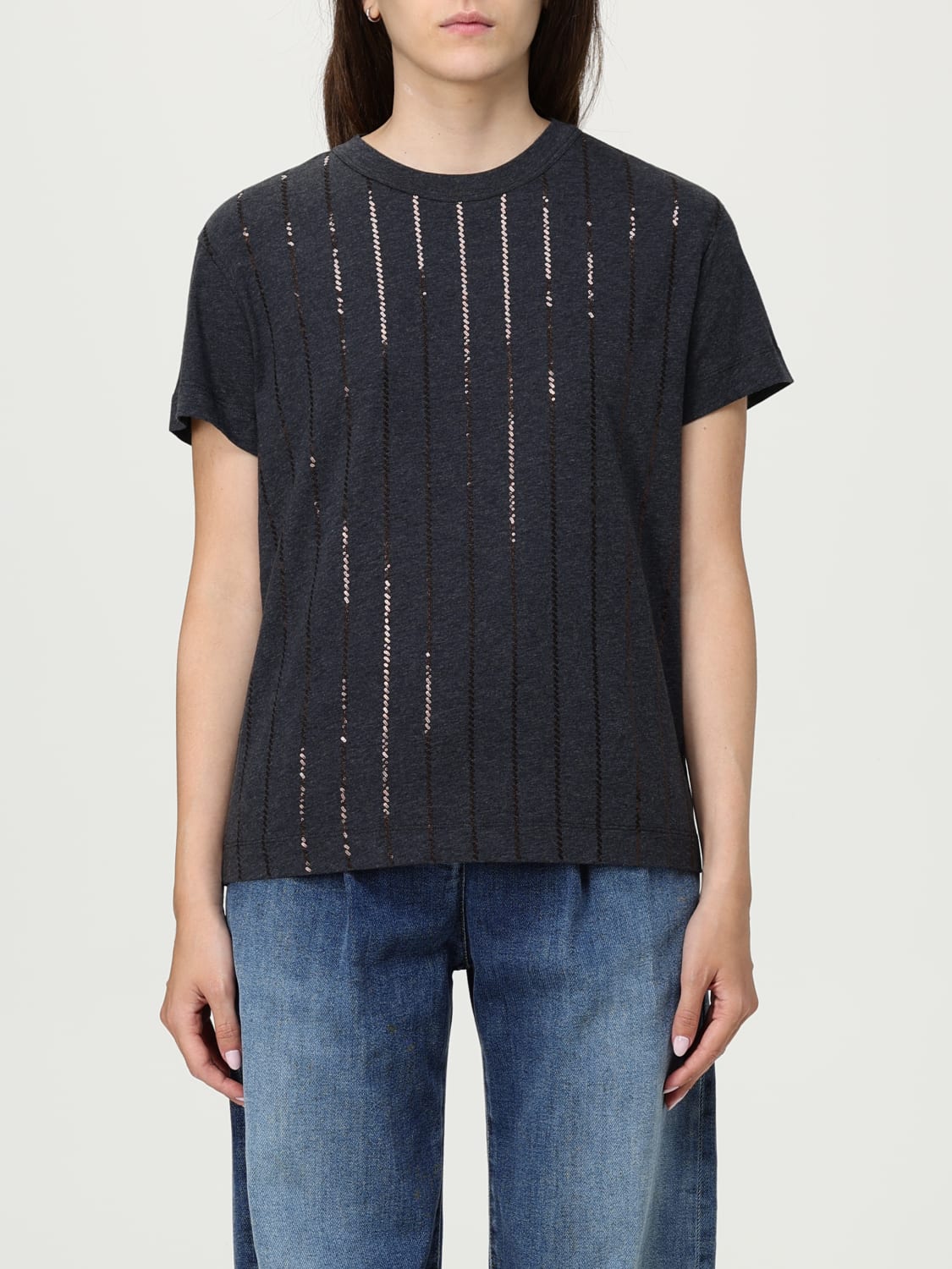 BRUNELLO CUCINELLI T-SHIRTS: T-shirt in cotone con paillettes Brunello Cucinelli, Grigio - Img 1