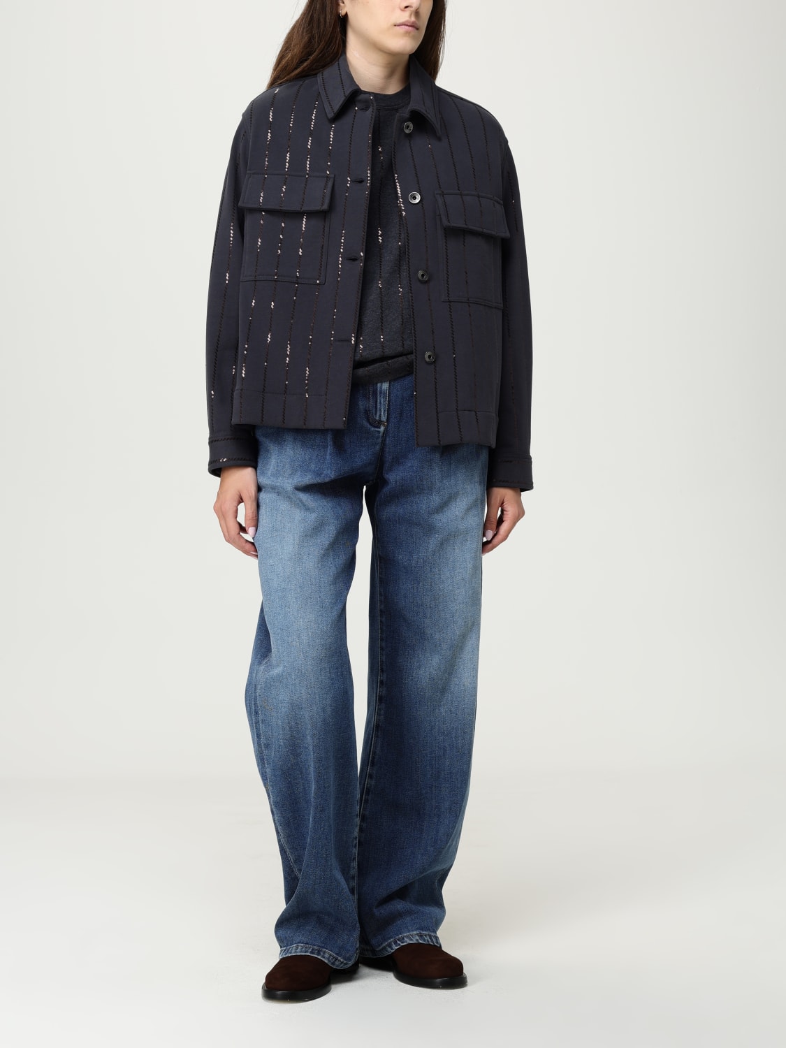 BRUNELLO CUCINELLI T-SHIRTS: T-shirt in cotone con paillettes Brunello Cucinelli, Grigio - Img 2