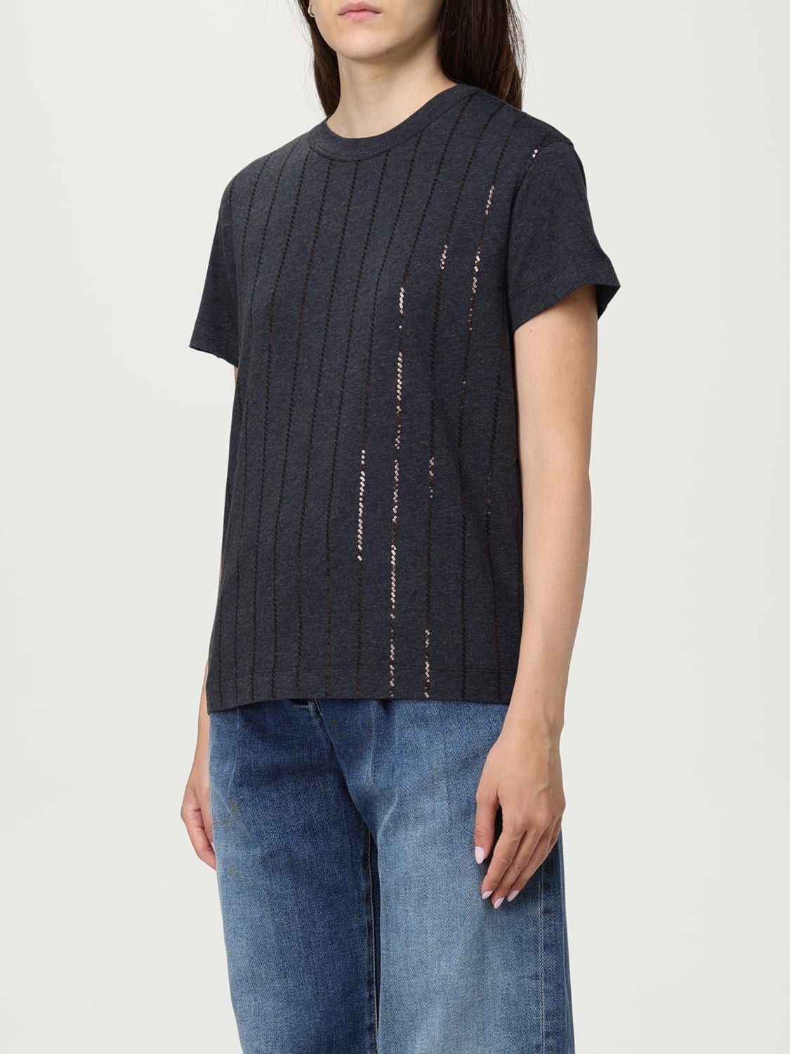 BRUNELLO CUCINELLI T-SHIRTS: T-shirt in cotone con paillettes Brunello Cucinelli, Grigio - Img 4