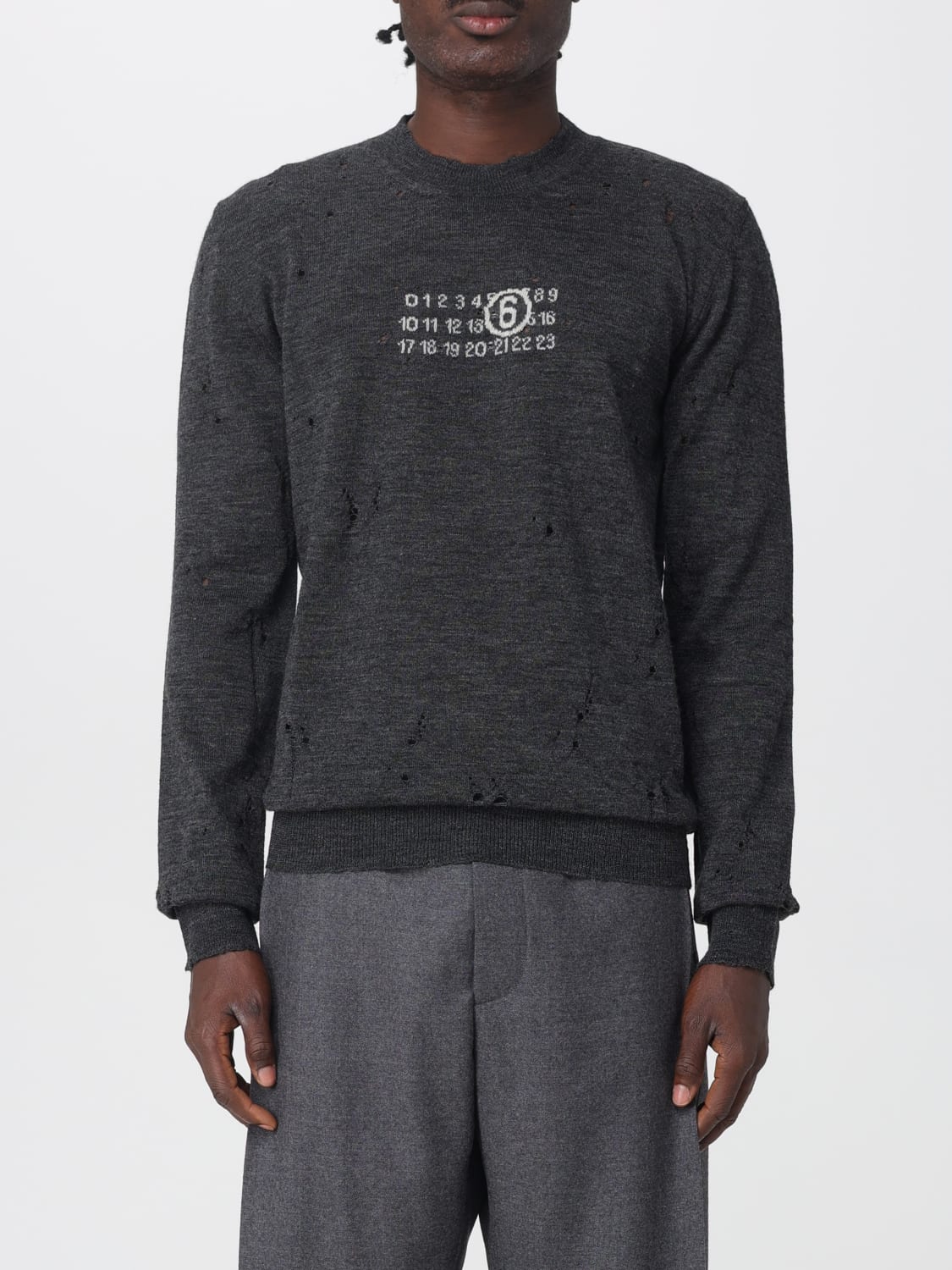 MM6 MAISON MARGIELA SWEATER: MM6 Maison Margiela virgin wool sweater with logo, Grey - Img 1