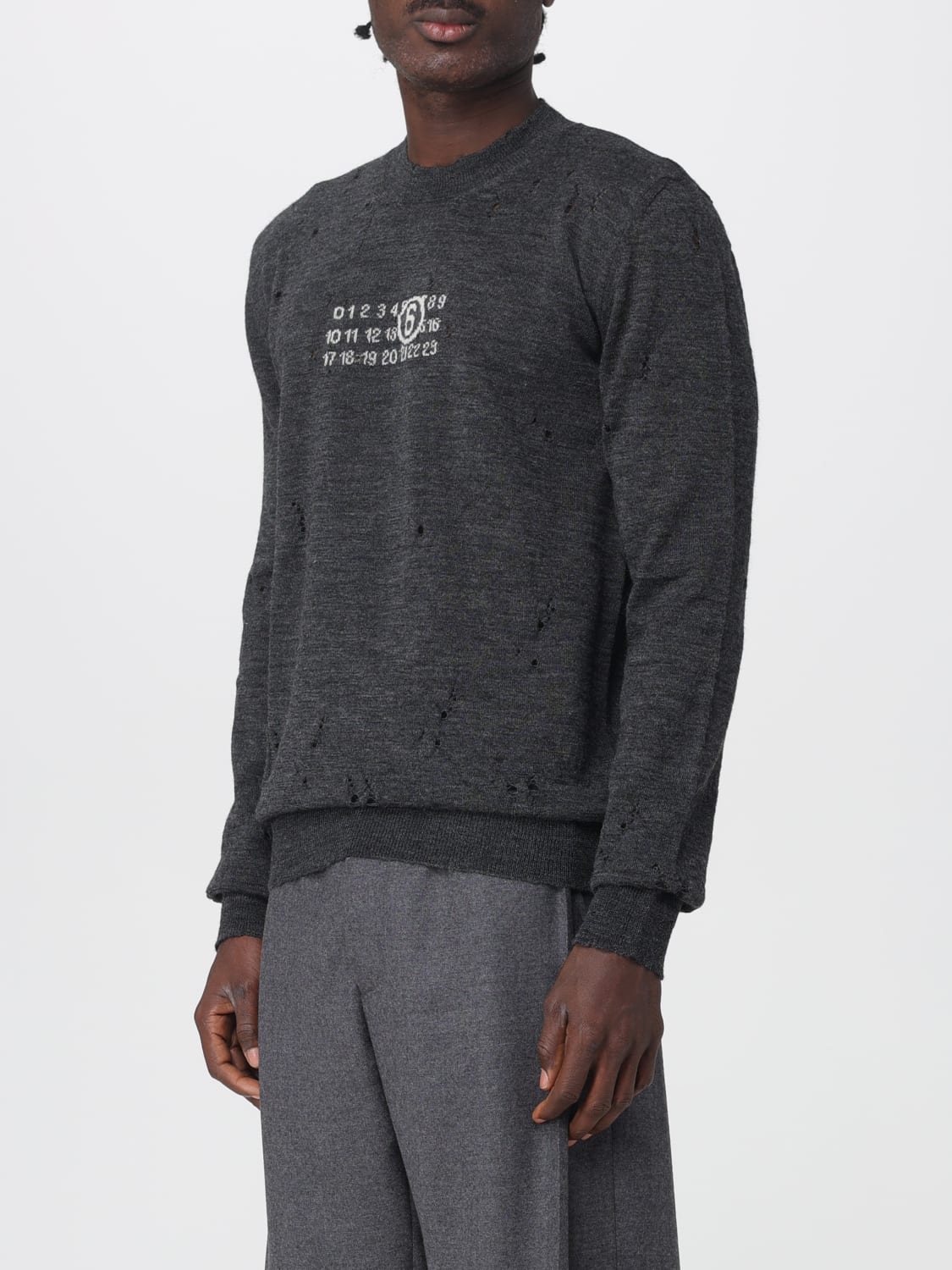 MM6 MAISON MARGIELA SWEATER: MM6 Maison Margiela virgin wool sweater with logo, Grey - Img 4