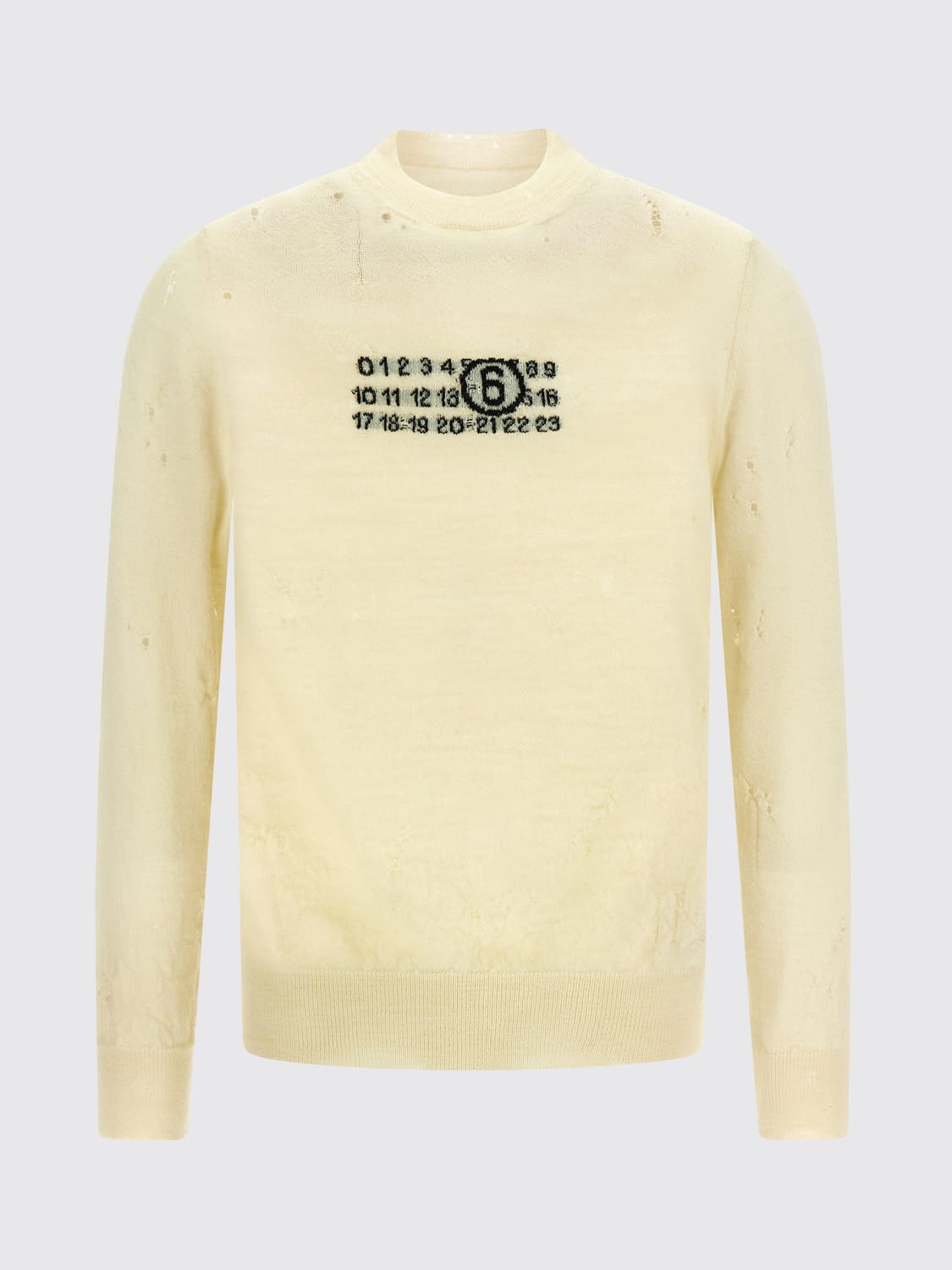 MM6 MAISON MARGIELA SWEATER: MM6 Maison Margiela virgin wool sweater with logo, Beige - Img 1