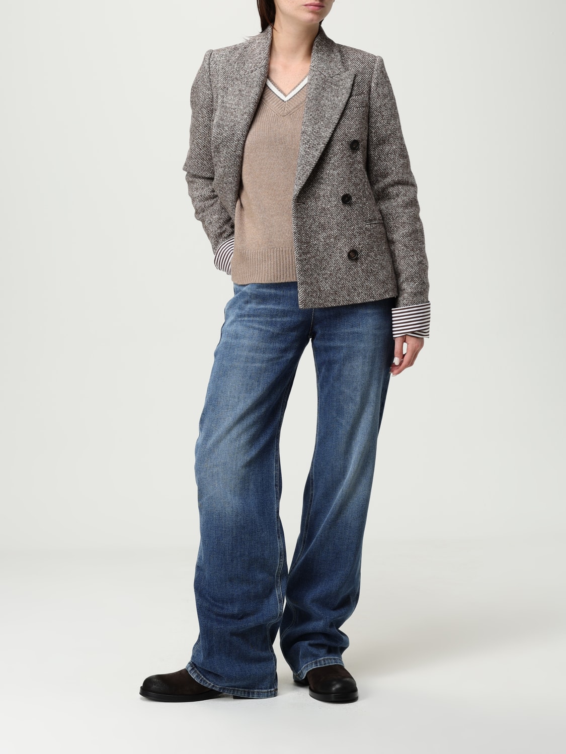 BRUNELLO CUCINELLI GIACCA: Blazer doppiopetto Brunello Cucinelli in misto lana e seta , Marrone - Img 2