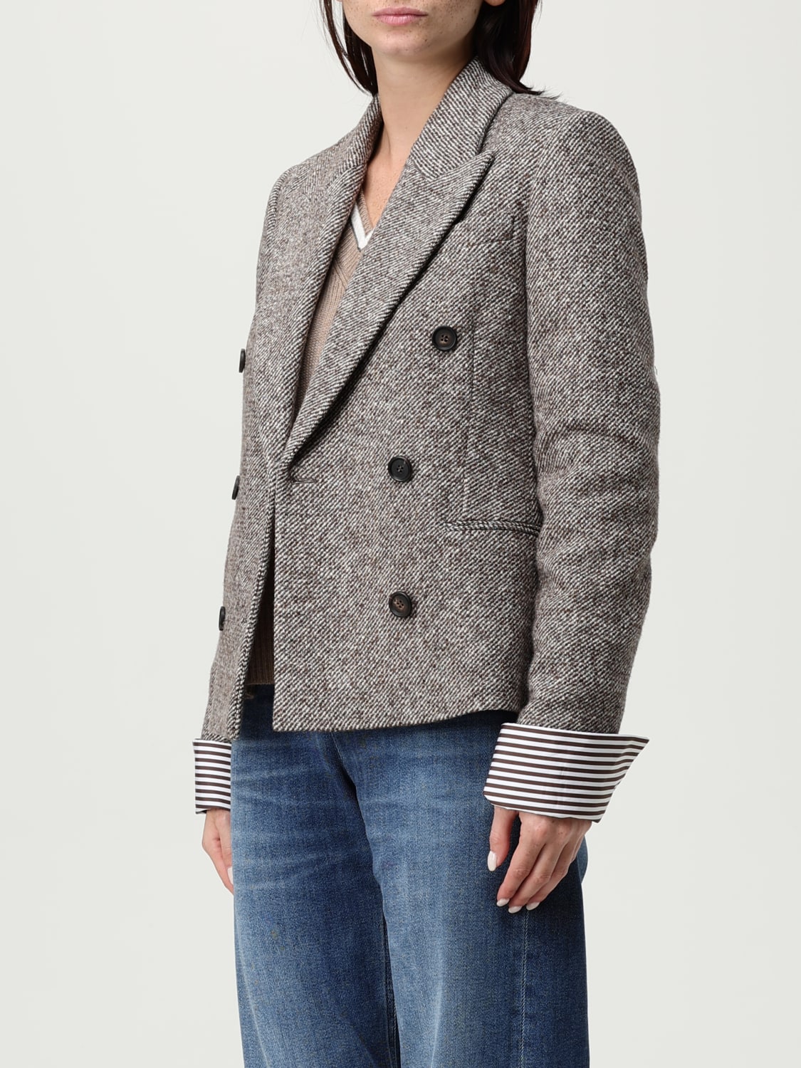 BRUNELLO CUCINELLI GIACCA: Blazer doppiopetto Brunello Cucinelli in misto lana e seta , Marrone - Img 4