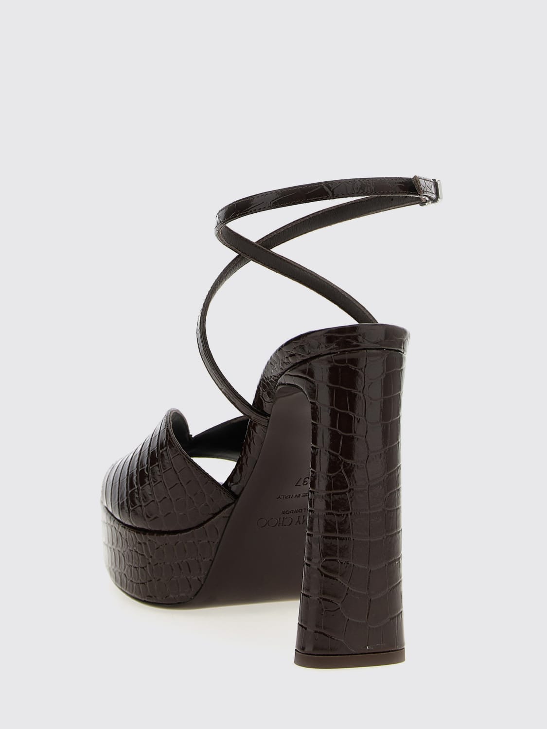 JIMMY CHOO SANDALI CON TACCO: Sandalo Karli Jimmy Choo in pelle stampa cocco , Marrone - Img 3