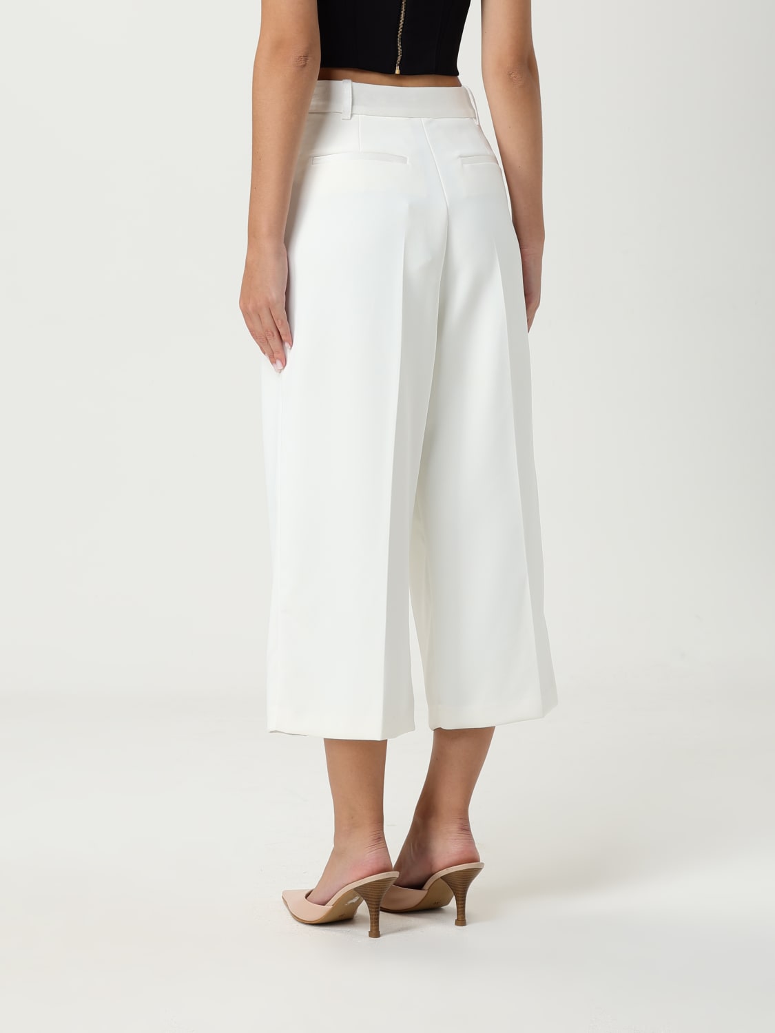 ELISABETTA FRANCHI PANTALONI: Pantalone cropped Elisabetta Franchi in tessuto tecnico, Avorio - Img 2