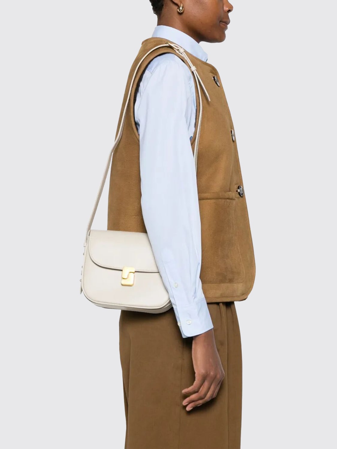 SOEUR BORSA A TRACOLLA: Borsa Bellissima Mini Soeur in pelle , Crema - Img 2