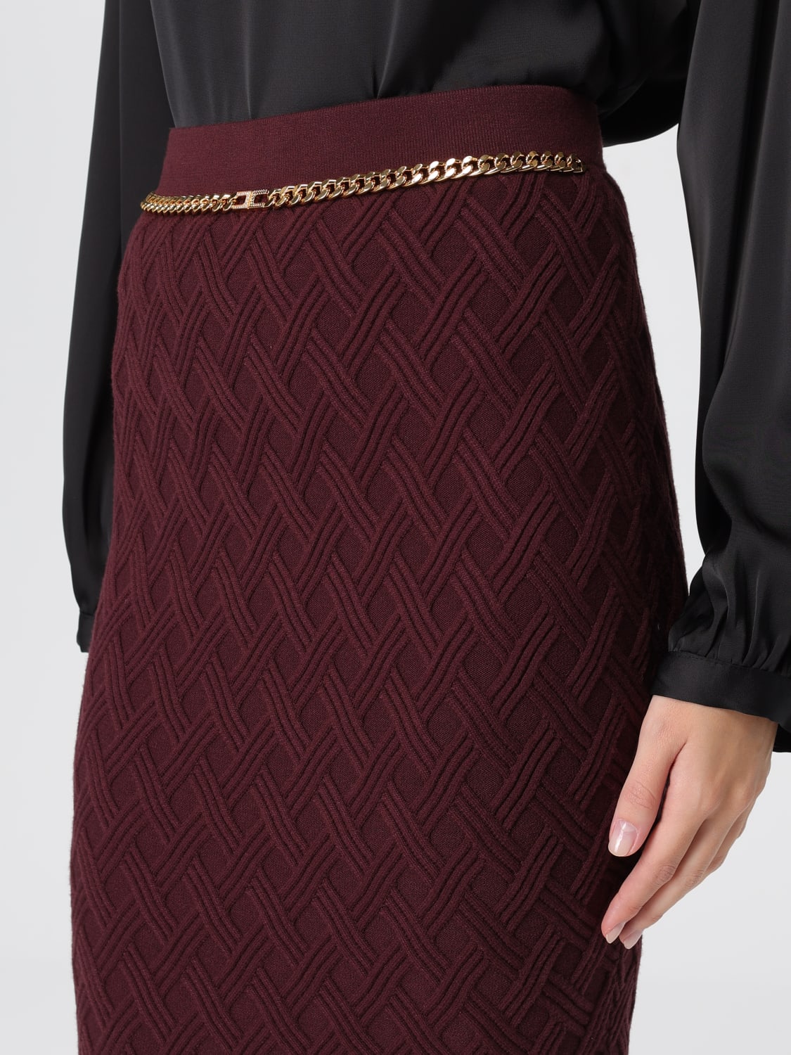 ELISABETTA FRANCHI GONNA: Gonna midi Elisabetta Franchi in maglia , Vino - Img 3