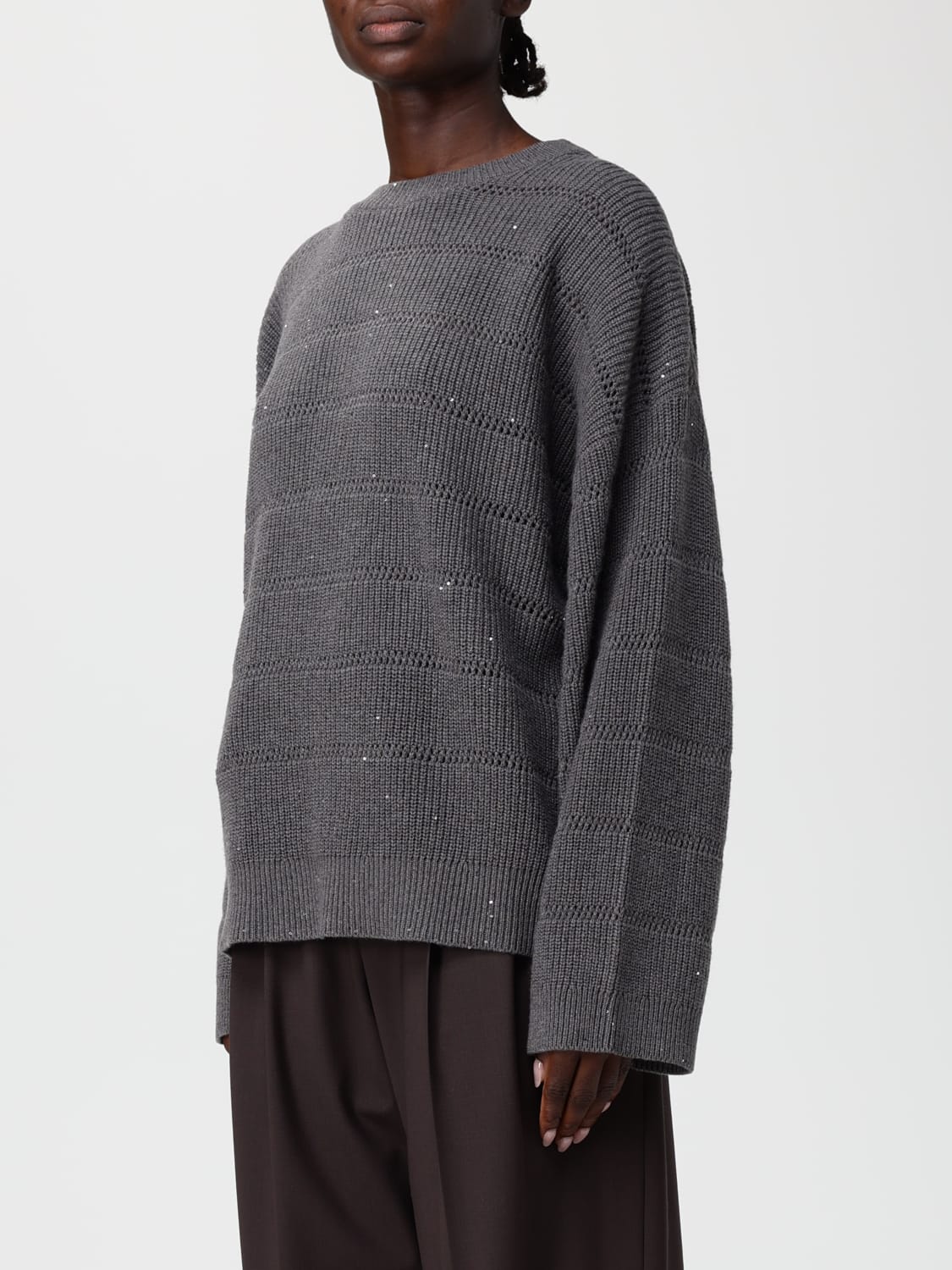 BRUNELLO CUCINELLI 毛衣: 毛衣 女士 Brunello Cucinelli, 灰色 - Img 4