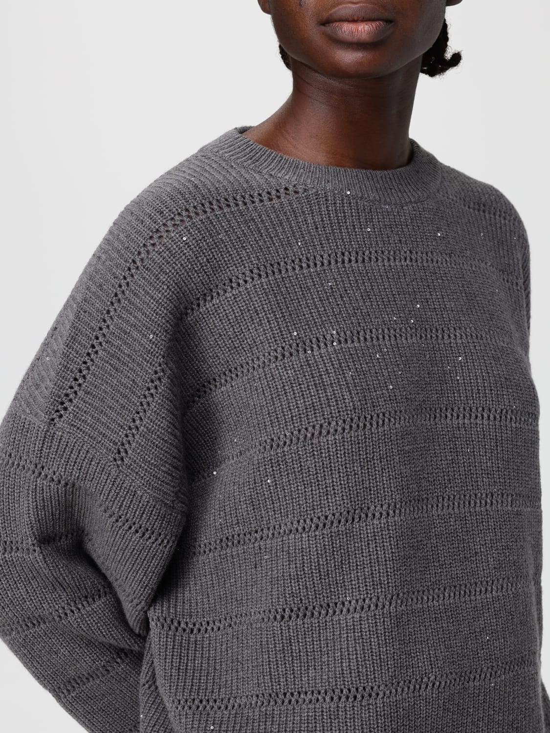 BRUNELLO CUCINELLI 毛衣: 毛衣 女士 Brunello Cucinelli, 灰色 - Img 5