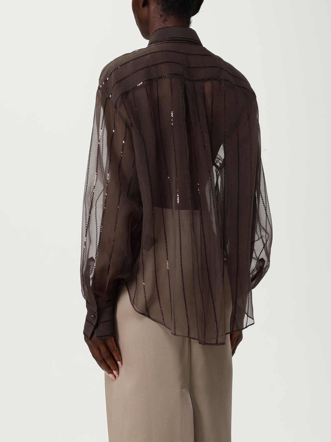 BRUNELLO CUCINELLI CHEMISE: Chemise femme Brunello Cucinelli, Cacao - Img 3