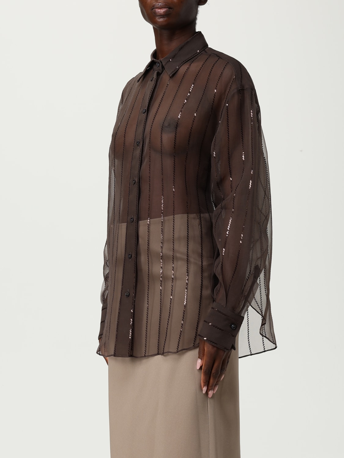 BRUNELLO CUCINELLI CHEMISE: Chemise femme Brunello Cucinelli, Cacao - Img 4