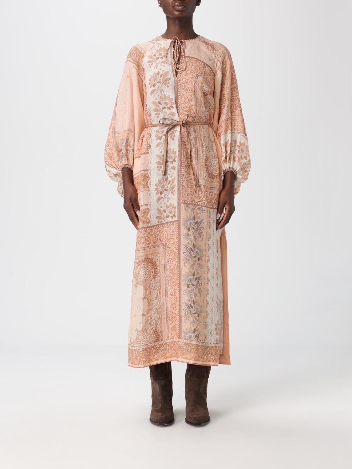 ZIMMERMANN ABITO: Abito tunica Zimmermann in lino con stampa etnica , Rosa - Img 1