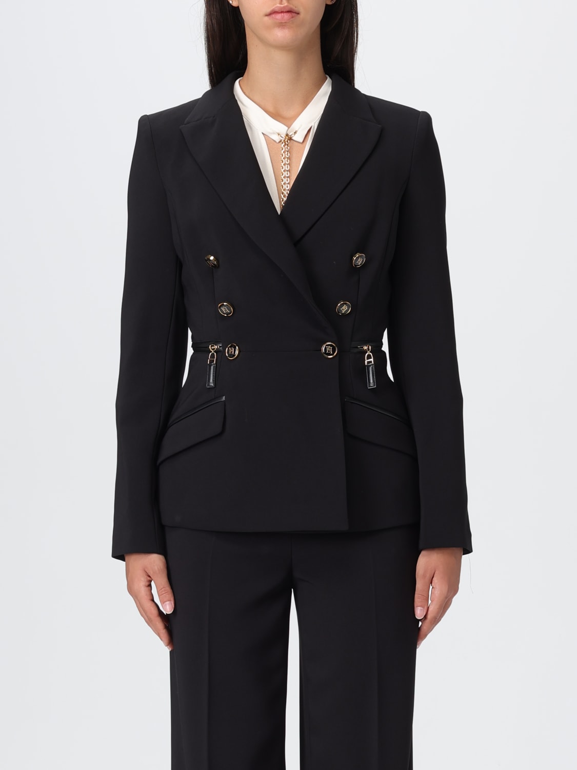 ELISABETTA FRANCHI GIACCA: Blazer doppiopetto Elisabetta Franchi in crêpe, Nero - Img 1