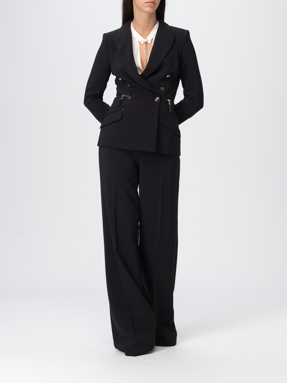 ELISABETTA FRANCHI GIACCA: Blazer doppiopetto Elisabetta Franchi in crêpe, Nero - Img 2
