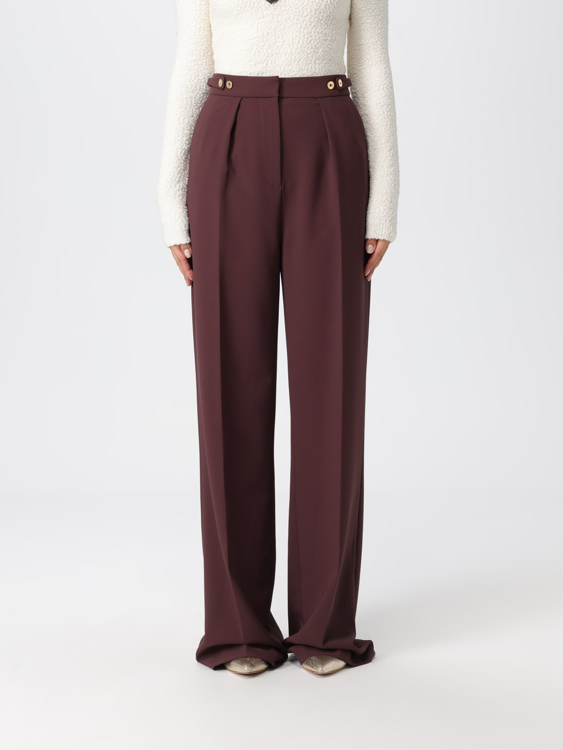 ELISABETTA FRANCHI PANTALONI: Pantalone Elisabetta Franchi in crêpe, Vino - Img 1