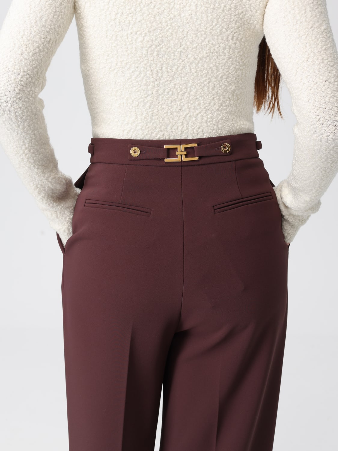 ELISABETTA FRANCHI PANTALONI: Pantalone Elisabetta Franchi in crêpe, Vino - Img 3